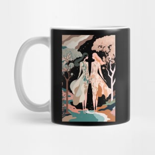 Lovers in the Woods - Two Women Hiking Through a Beautiful Forest Landscape Mug